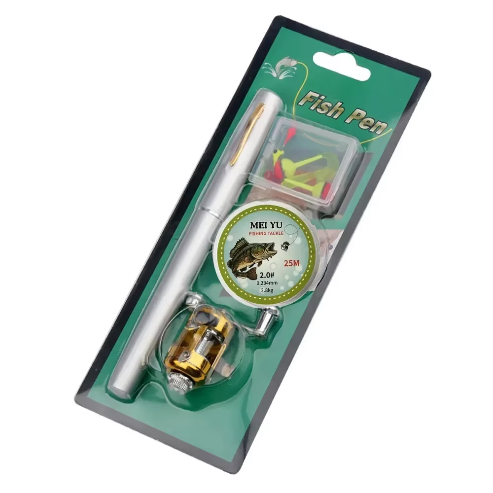 [Fish Rod+Reel+Line+Accessories] Portable Pocket Telescopic Fishing Rod Reel Full Kit Pen Shape Pole 96Cm for Fishing Beginner