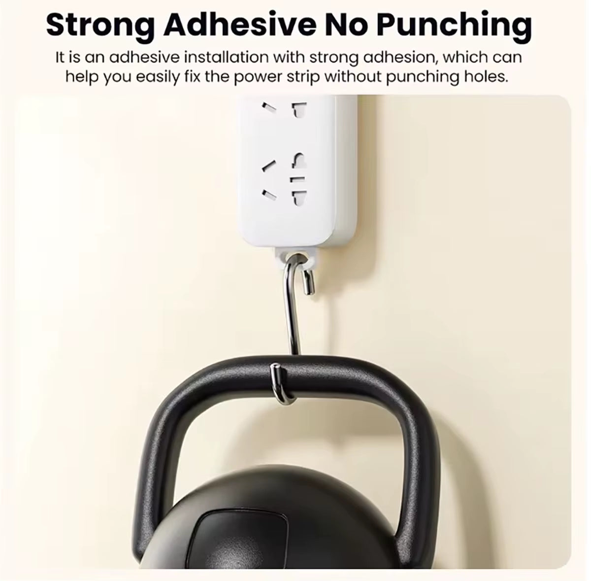 Toocki Self-Adhesive Power Socket Strip Fixator Wall Mounted Self Adhesive Punch Free Row Plug Holder for Kitchen Home Office