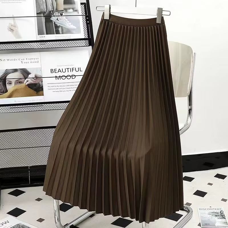 Pleated Skirts Women 2023 Autumn New Korean Fashion Vintage Solid a Line Skirt for Lady Chic Elegant Midi Skirt