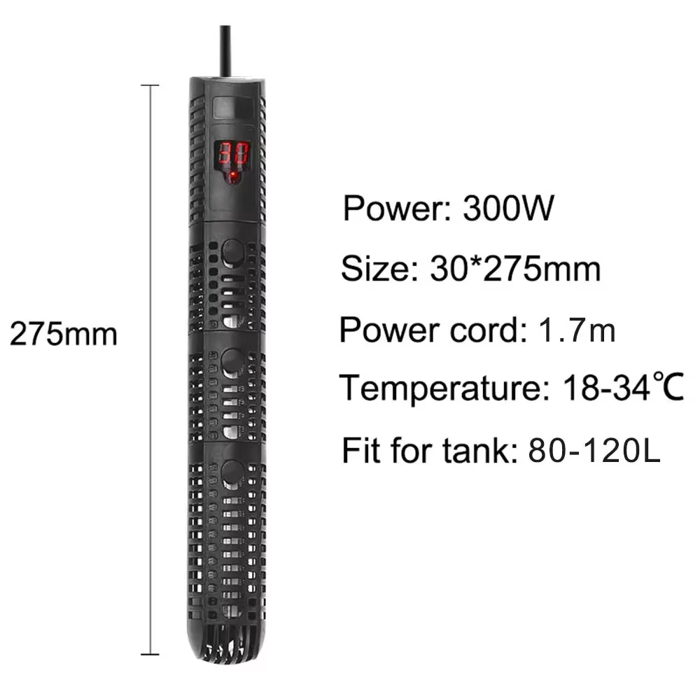 Aquarium Submersible Heater Fish Tank 50-500W LCD Display Digital Adjustable Water Heating Rod Constant Temperature Control