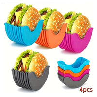 4Pcs Retractable Hamburger Holders Hamburger Fixed Box Sandwich Burger Clip Rack Washable Silicone French Fry Hamburger Sauce