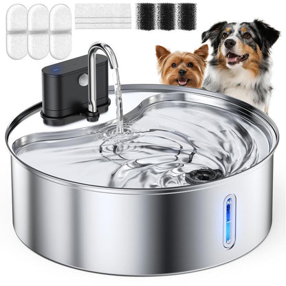 Cityflee 12L Rechargeable Wireless Dog Water Fountain - Super Quiet 304 Stainless Steel Bowl for Large Dogs & Multiple Cats with Visual Water Level