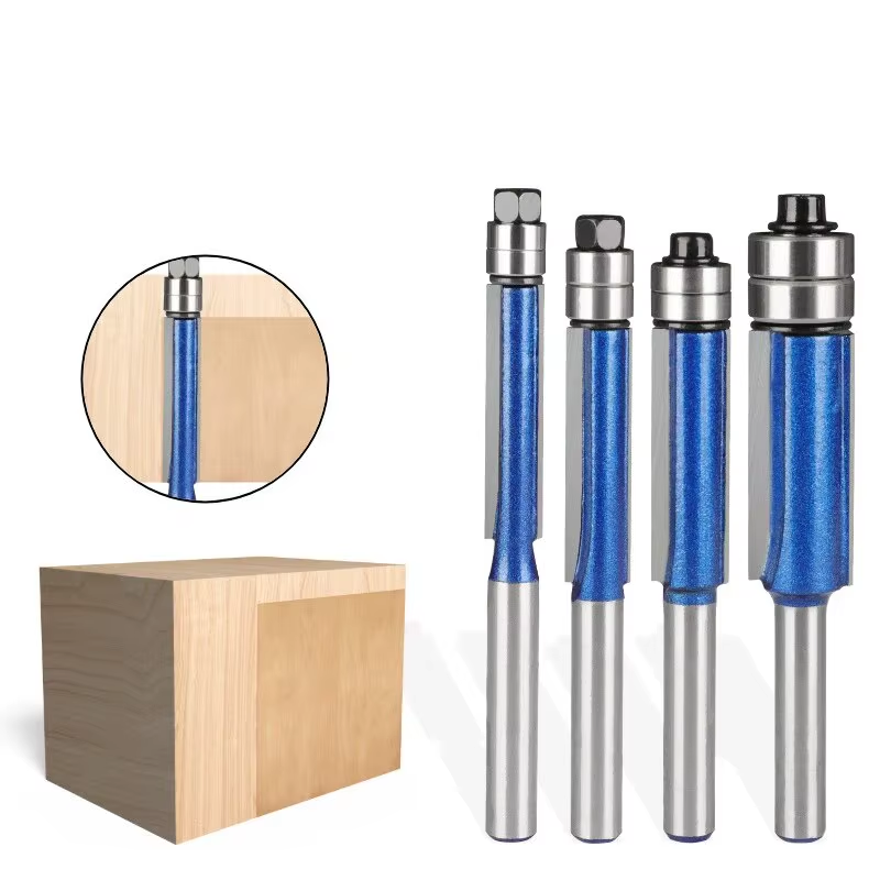 4Pcs,Sparkling Silver-Blue Double Bearing Flush Trim Router Bit - 1/4
