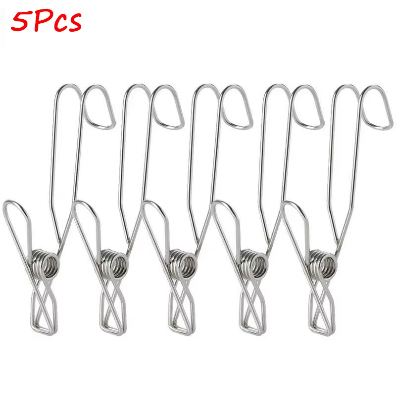 5/10/20Pcs Long Tail Clip Stainless Steel Photo Clip Clothespins Towel Organizer Holder Rack Hooks Clothes Pegs Laundry Storage