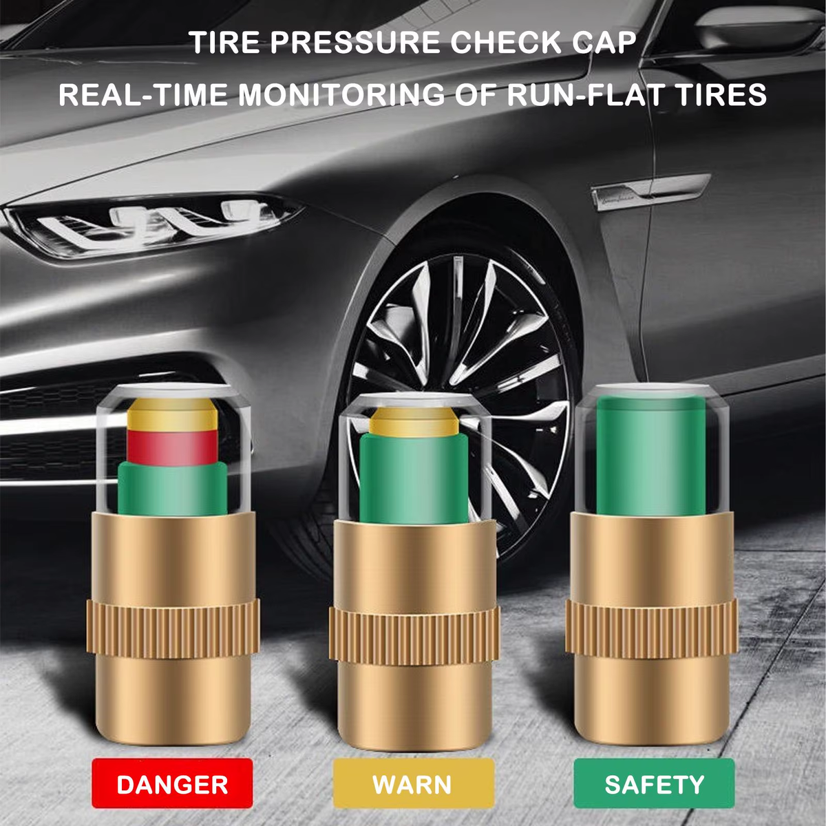 Cars Tire Air Pressure Monitor Alert 4Pcs/Set Indicator Tire Valve Cap Gauge Car Accessories Car Tyre Pressure Gauge Caps Useful