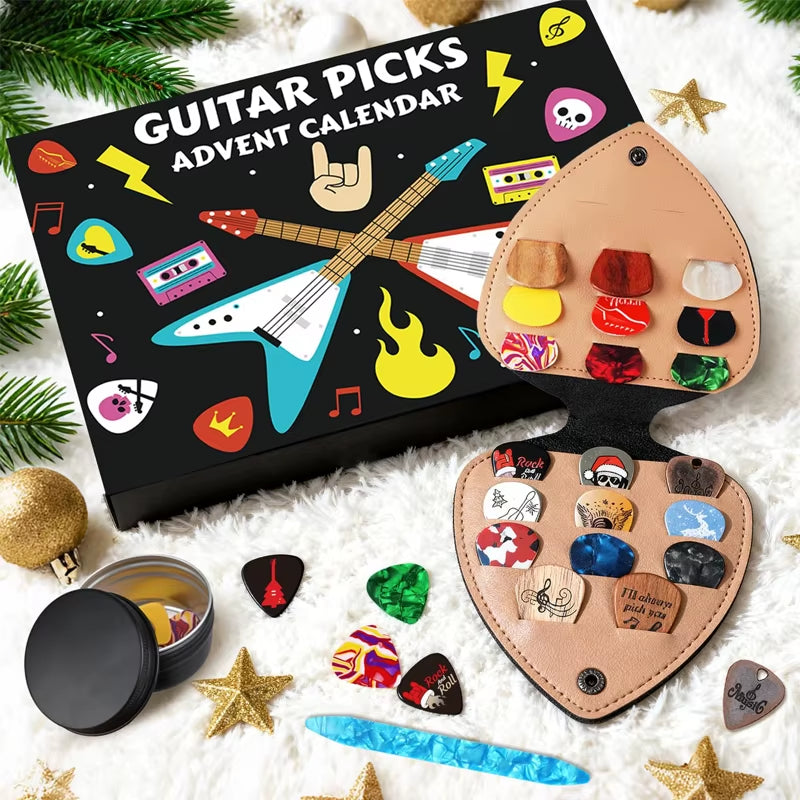 2025 Guitar Picks Countdown Calendar Xmas Advent Calendars for Guitar Bass Ukulele Players Gift Musical Instrument Picks Set