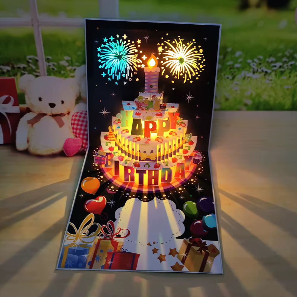 Birthday Cards Lights and Sound Pop up Happy Birthday Card Fireworks Birthday Greeting Cards 3D Pop up 3D Pop-Up with Envelope