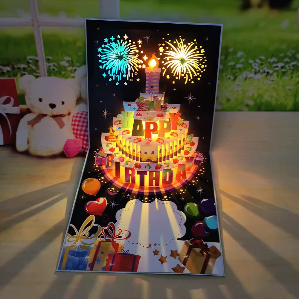 Birthday Cards Lights and Sound Pop up Happy Birthday Card Fireworks Birthday Greeting Cards 3D Pop up 3D Pop-Up with Envelope