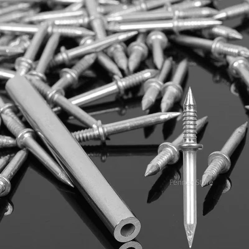 200/400/500/1000Pcs Double-Head Seamless Installation Nail with Sleeve Skirting Thread Metal Non-Marking Nails Rust-Proof
