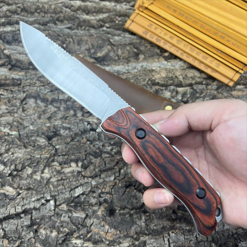 Saddle Mountain 15002 Hidden Canyon Hunter 15017 Outdoor Fixed Blade Knife 8Cr13Mov/Cpm-S30V Teardrop Blade Stable Wooden Handle with Leather Sheath Camping Fishing Scenarios Men'S Gift Christmas Gift Multi-Functional Tool