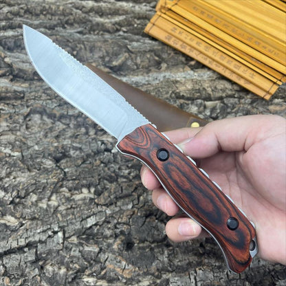 Saddle Mountain 15002 Hidden Canyon Hunter 15017 Outdoor Fixed Blade Knife 8Cr13Mov/Cpm-S30V Teardrop Blade Stable Wooden Handle with Leather Sheath Camping Fishing Scenarios Men'S Gift Christmas Gift Multi-Functional Tool