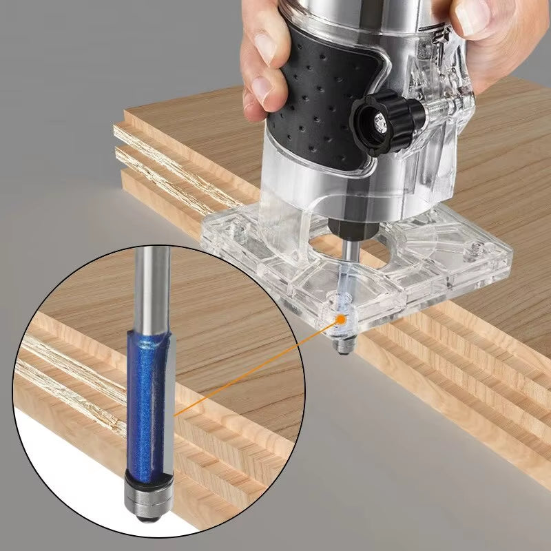 4Pcs,Sparkling Silver-Blue Double Bearing Flush Trim Router Bit - 1/4" Shank Dual Cutting Blades Electric Accessory