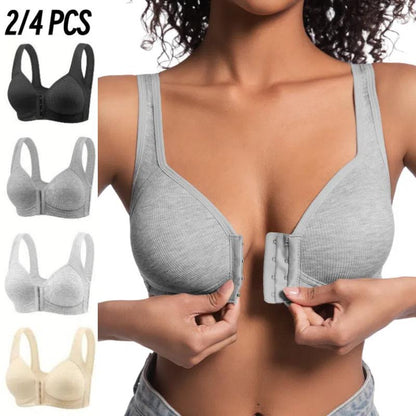 FZ 4/2PCS Esselegance Adjustable Front Closure Push-Up Bra Wire-Free, Seamless & Side Support for Daily Wear, Spring-Summer Comfort