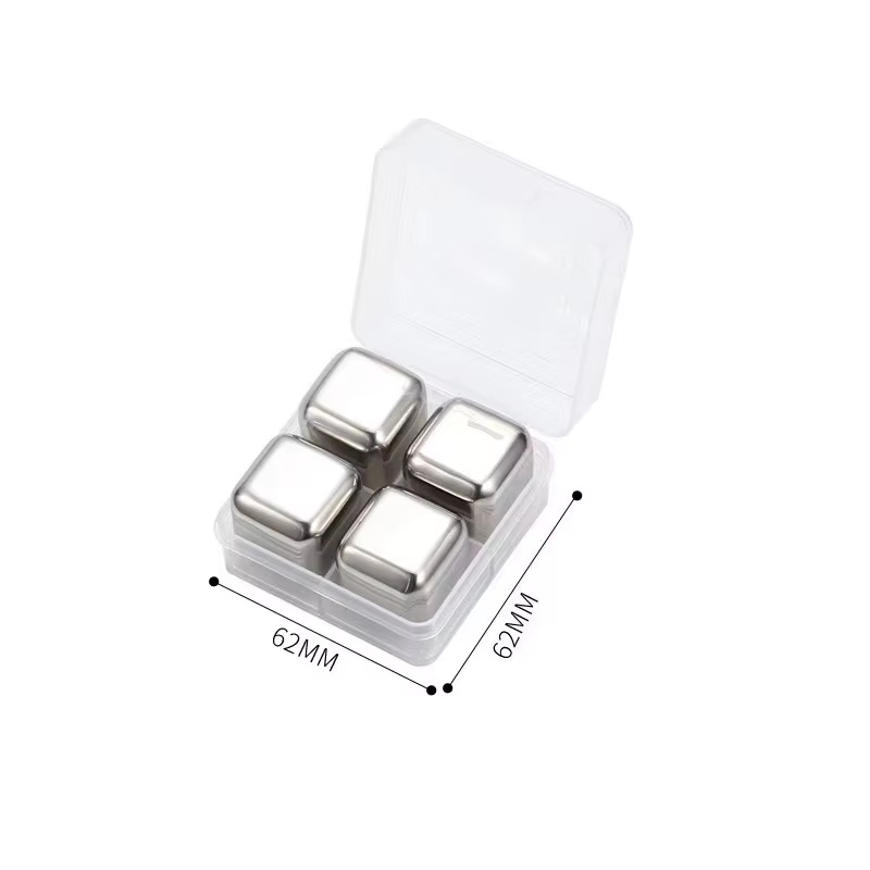 Gold and Siver Metal Cooling Rocks Reusable Ice Cubes Whiskey Steel Ice Cubes 304 Stainless Steel and with Storage Box for Vodka