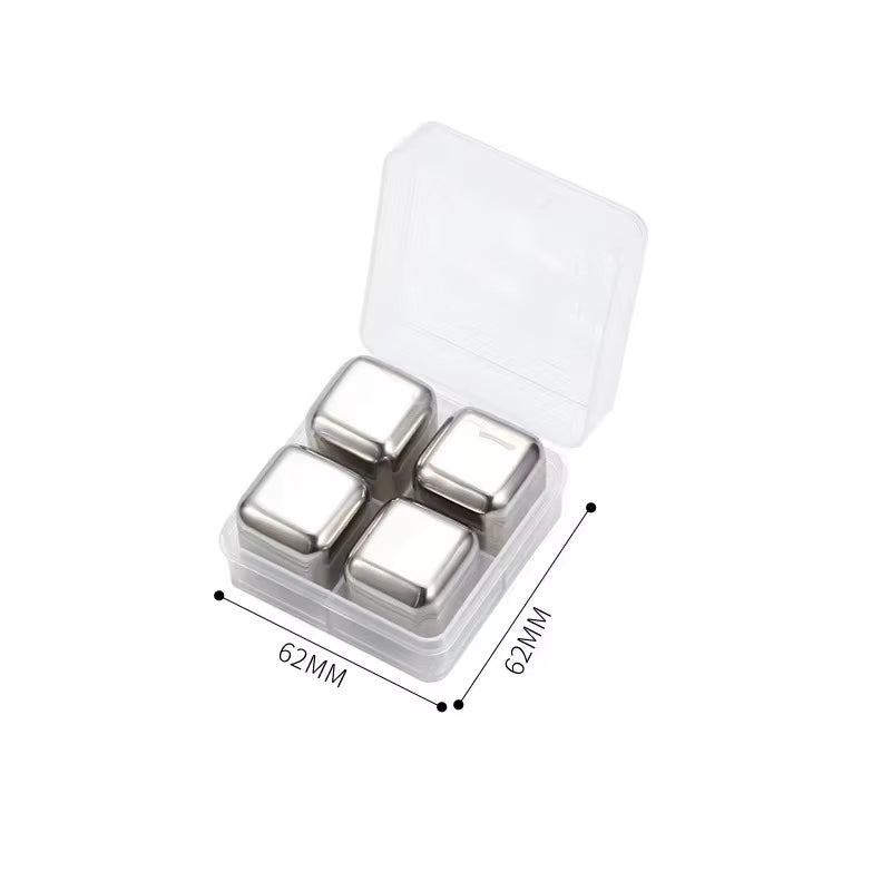 Gold and Siver Metal Cooling Rocks Reusable Ice Cubes Whiskey Steel Ice Cubes 304 Stainless Steel and with Storage Box for Vodka