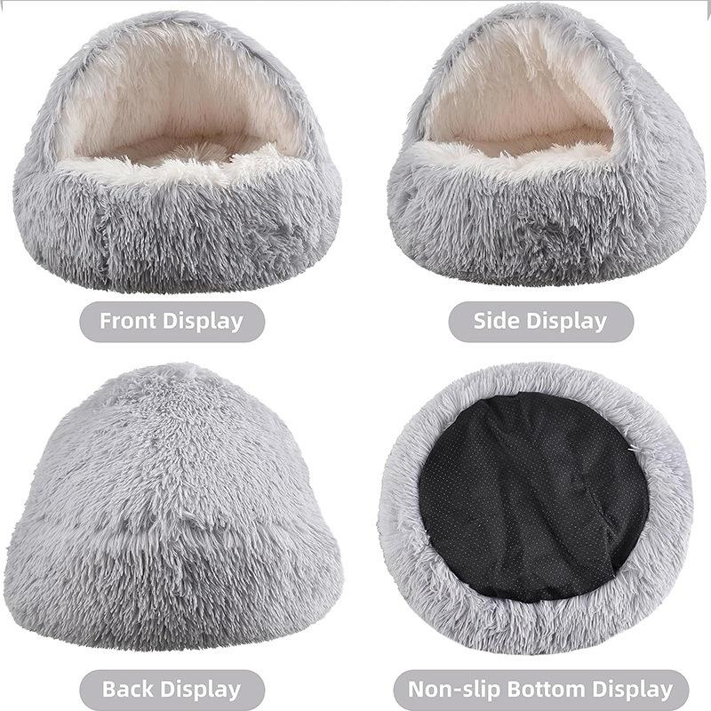 Cozy Half-Enclosed Plush Cat & Dog Bed - Warm Winter Nest for Ultimate Comfort