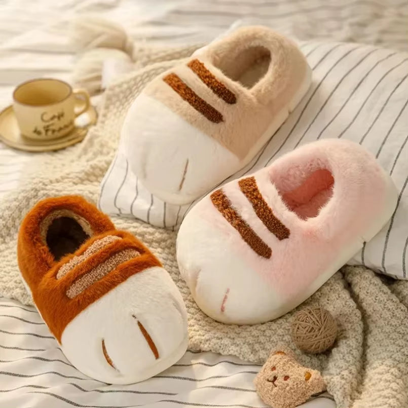 Winter Warm Slipper Women Home Fuzzy Cat Paw Claw Fur Plush Indoor Lazy Female Thermal Furry House Shoe Funny Flat Flip Flop