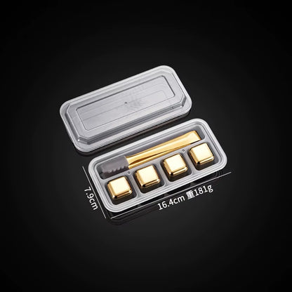Gold and Siver Metal Cooling Rocks Reusable Ice Cubes Whiskey Steel Ice Cubes 304 Stainless Steel and with Storage Box for Vodka