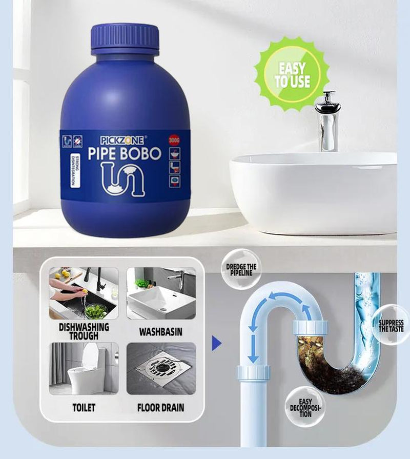 PICKZONE PIPE BOBO - Ultimate Drain Unclogger for Kitchen & Bathroom, Dissolves 200+ Blockages, Kills 99% Bacteria, Safe for All Pipes, Fast & Effective Cleaning Solution