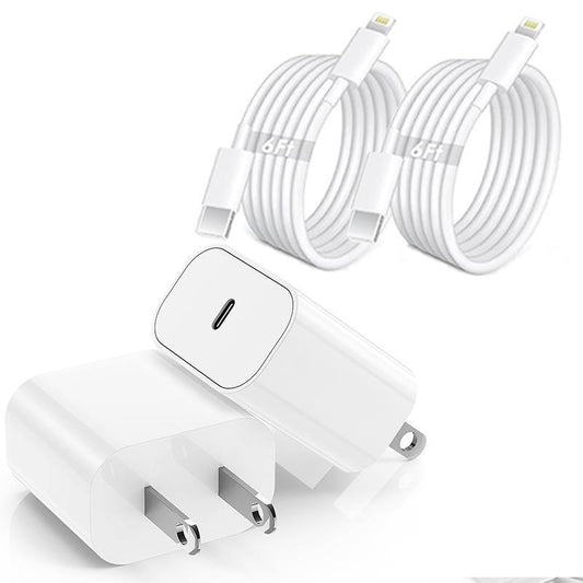 2-Pack 20W Super Fast Charging USB-C Wall Charger Block with 2-Pack USB-C to USB-C Braided Cable for Iphone 17/17 Air/16/15 Pro Max，Airpods, Ipad and so On