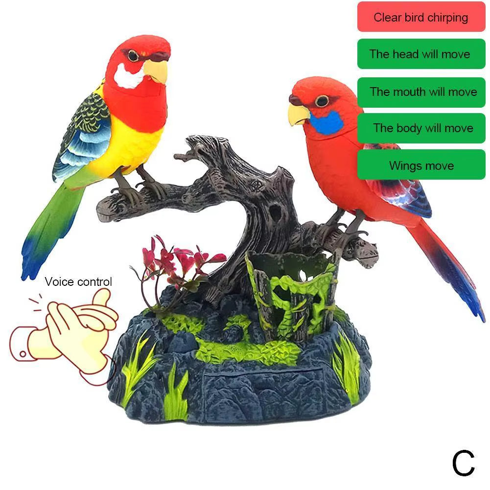 Talking Parrot Cute Electric Battery Operated Control Voice Simulation Parrots Sparrow Bird Repeats What You Say Ornament
