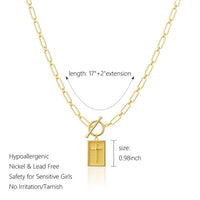 Toggle Clasp Rectangle Cross Charm Necklace Paperclip Chain Choker Religious Jewelry First Communion Gift for Christian Faith