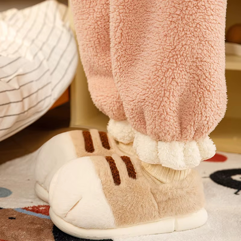 Winter Warm Slipper Women Home Fuzzy Cat Paw Claw Fur Plush Indoor Lazy Female Thermal Furry House Shoe Funny Flat Flip Flop