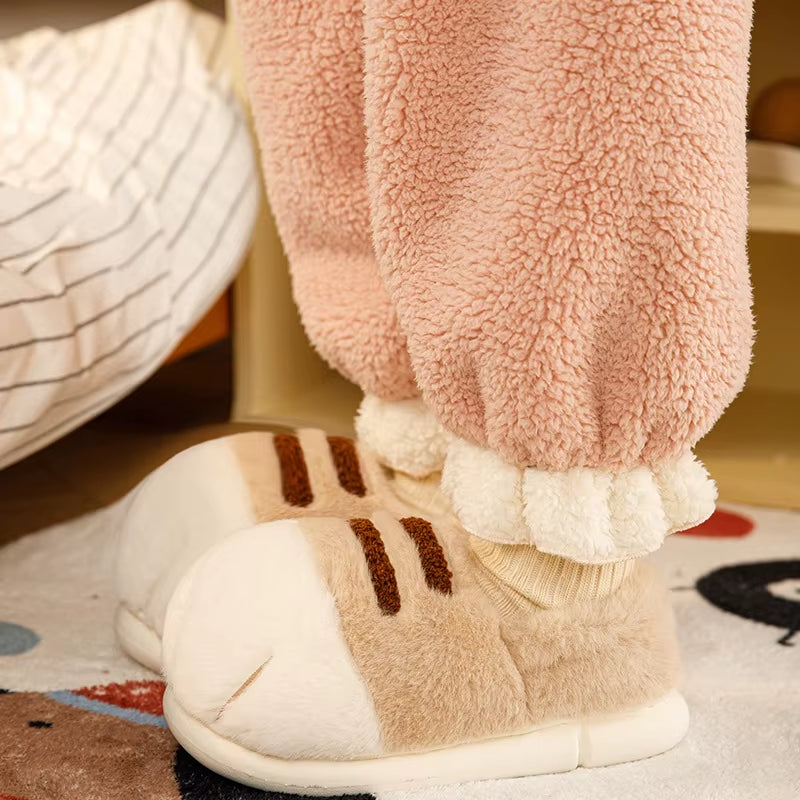 Winter Warm Slipper Women Home Fuzzy Cat Paw Claw Fur Plush Indoor Lazy Female Thermal Furry House Shoe Funny Flat Flip Flop