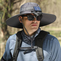 Wide Brim Solar Fan Outdoor Fishing Hat,Men Sun Hat with Solar Fan Fishing Hats,Solar Fan Hat Upf50+ Fan Hat
