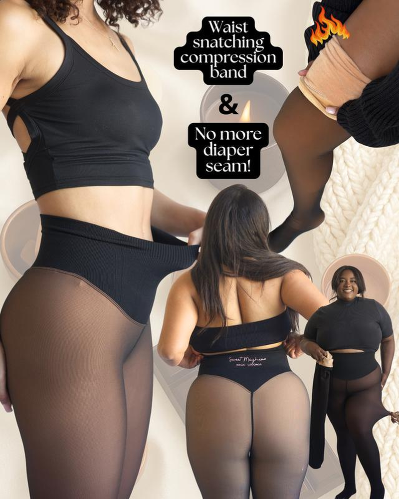 NEW COMPRESSION BAND & ONE SEAM OPTION! the ORIGINAL MAGIC FLEECE LINED LEGGINGS - XXS to 3XL - 4 SHADES - CLOSED FOOT - Fleece Tights Available in plus Size and Light to Brown Fur