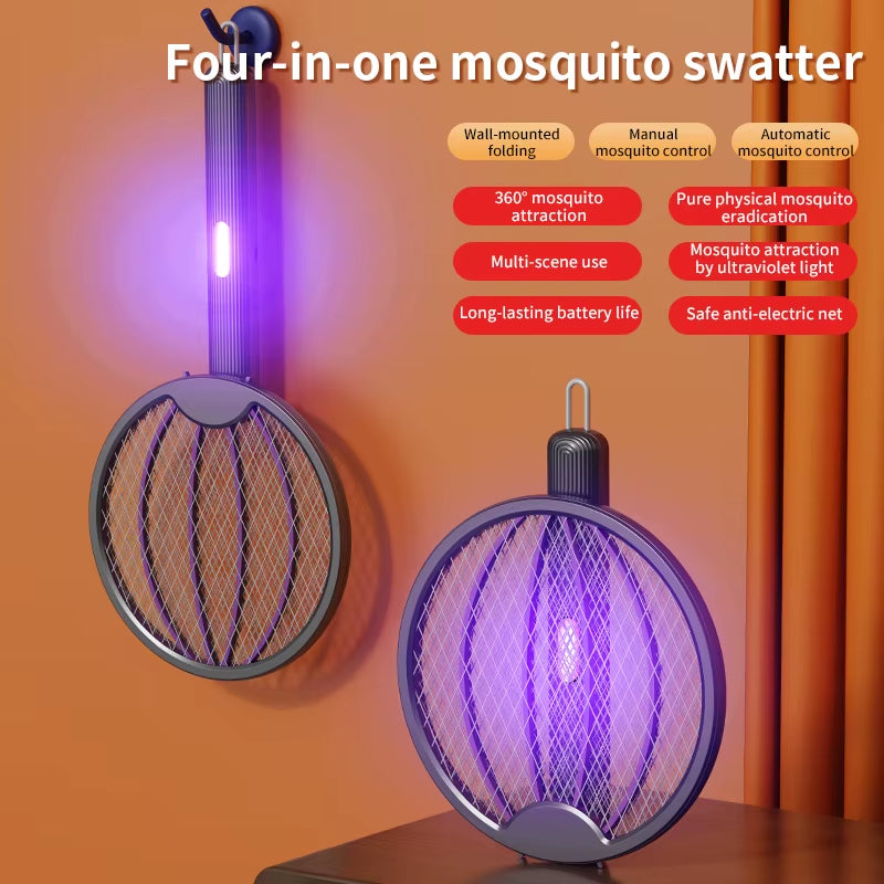 Foldable Electric Mosquito Swatter 3-In-1 Electric Mosquito Killer Anti-Mosquito Lamp Rechargeable Wall-Mounted Mosquito Swatter