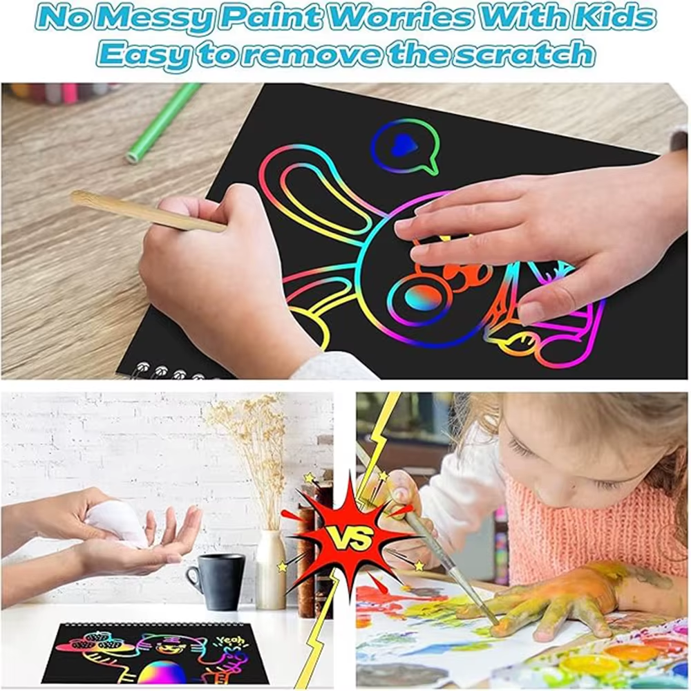 Scratch-Off Color Art Drawing Book, No Need for Paint, Free Creation Diy Drawing Book. Rainbow Scratch-Off Paper