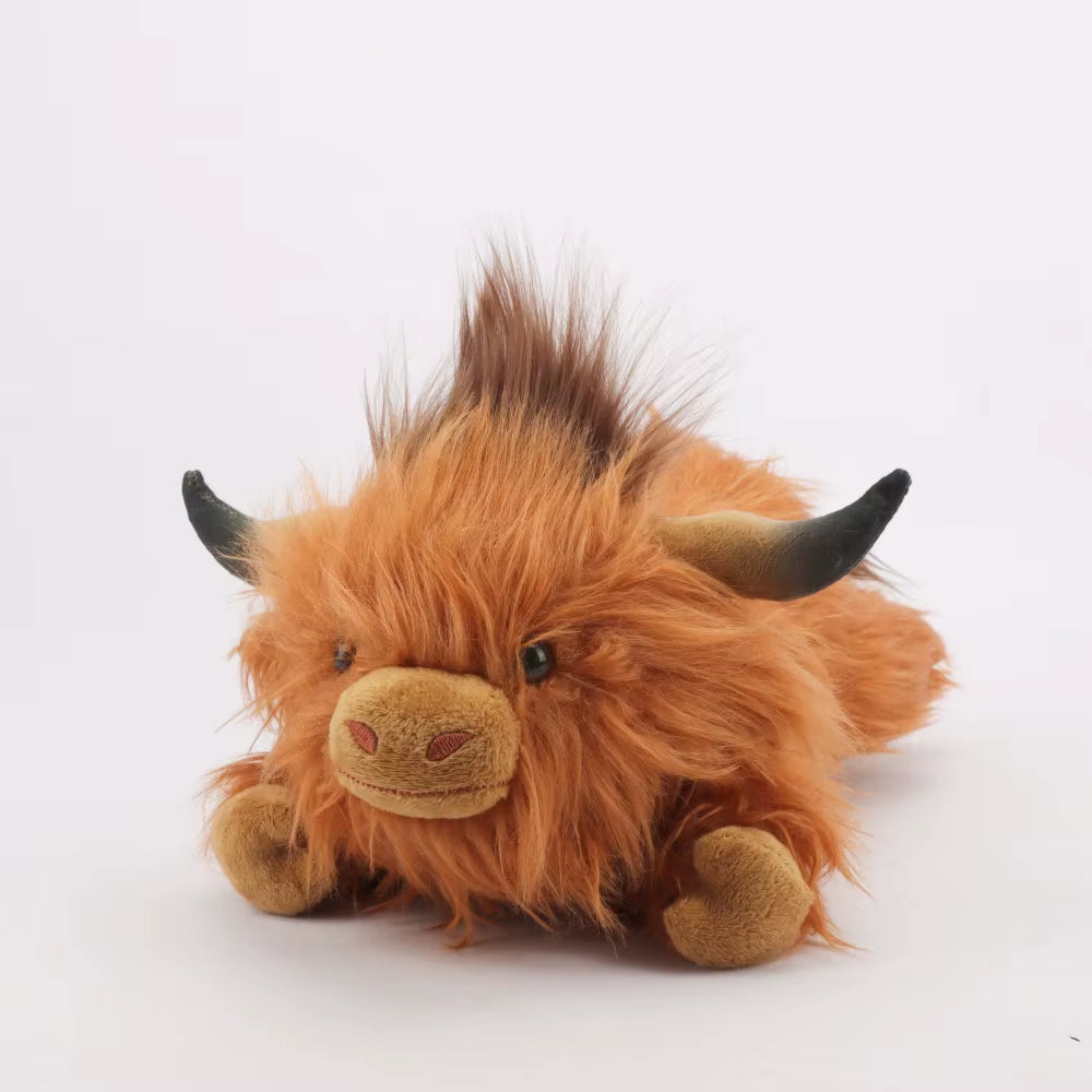 32Cm Simulation Lying Highland Cow Plush Animal Doll Soft Stuffed Lying Highland Cow Plush Toy Kawaii Kids Xmas Gifts Home Decor