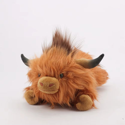 32Cm Simulation Lying Highland Cow Plush Animal Doll Soft Stuffed Lying Highland Cow Plush Toy Kawaii Kids Xmas Gifts Home Decor