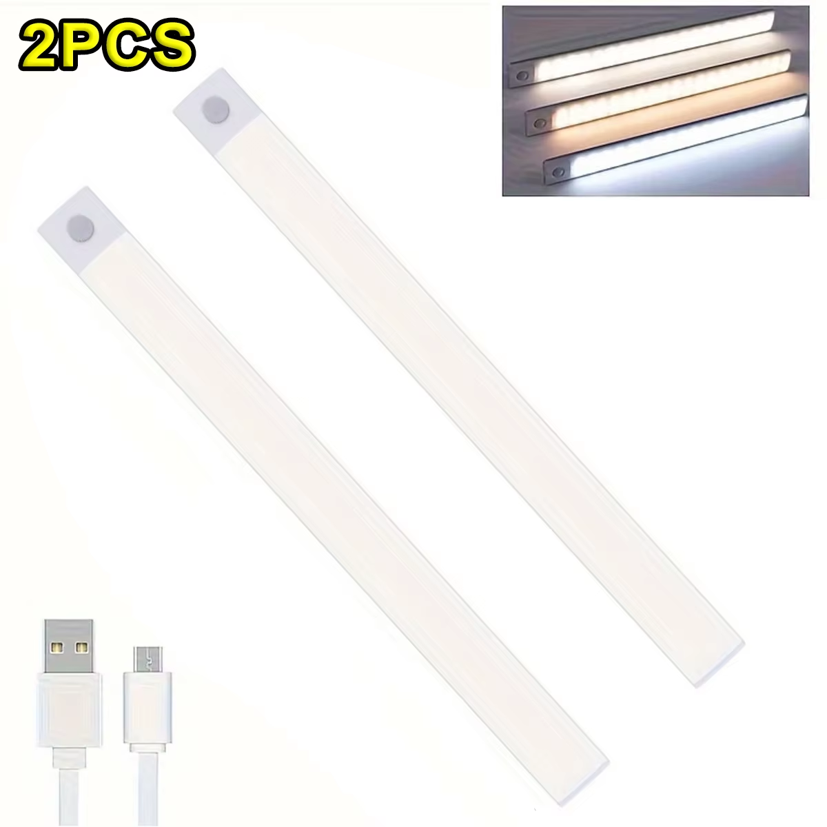 1-4 PCS Wireless Rechargeable LED Motion Sensor Cabinet Light for Closet, Kitchen, Wardrobe, Stairs - Battery Operated Night