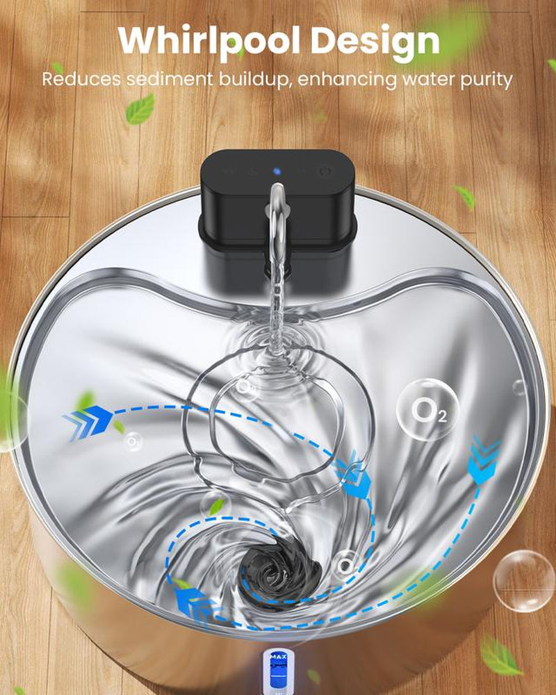 Cityflee 12L Rechargeable Wireless Dog Water Fountain - Super Quiet 304 Stainless Steel Bowl for Large Dogs & Multiple Cats with Visual Water Level