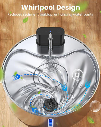 Cityflee 12L Rechargeable Wireless Dog Water Fountain - Super Quiet 304 Stainless Steel Bowl for Large Dogs & Multiple Cats with Visual Water Level