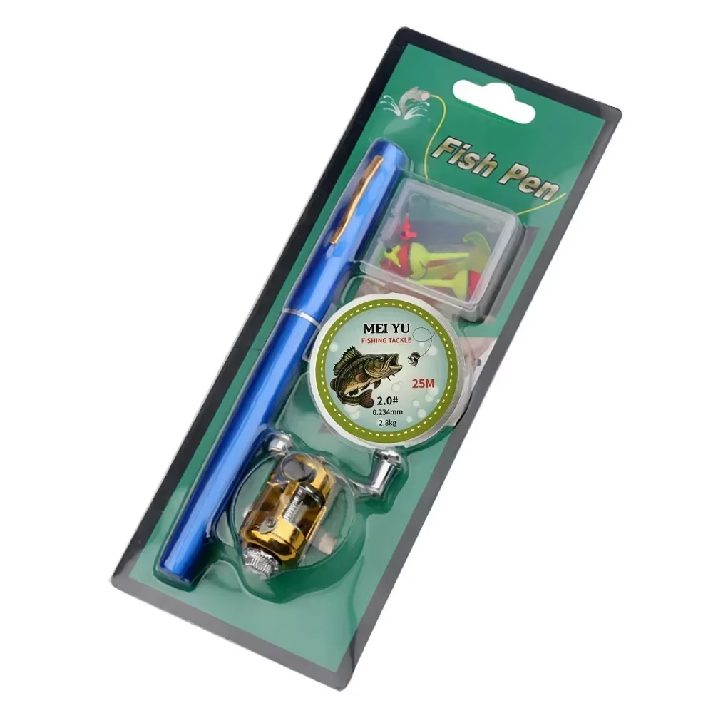 [Fish Rod+Reel+Line+Accessories] Portable Pocket Telescopic Fishing Rod Reel Full Kit Pen Shape Pole 96Cm for Fishing Beginner
