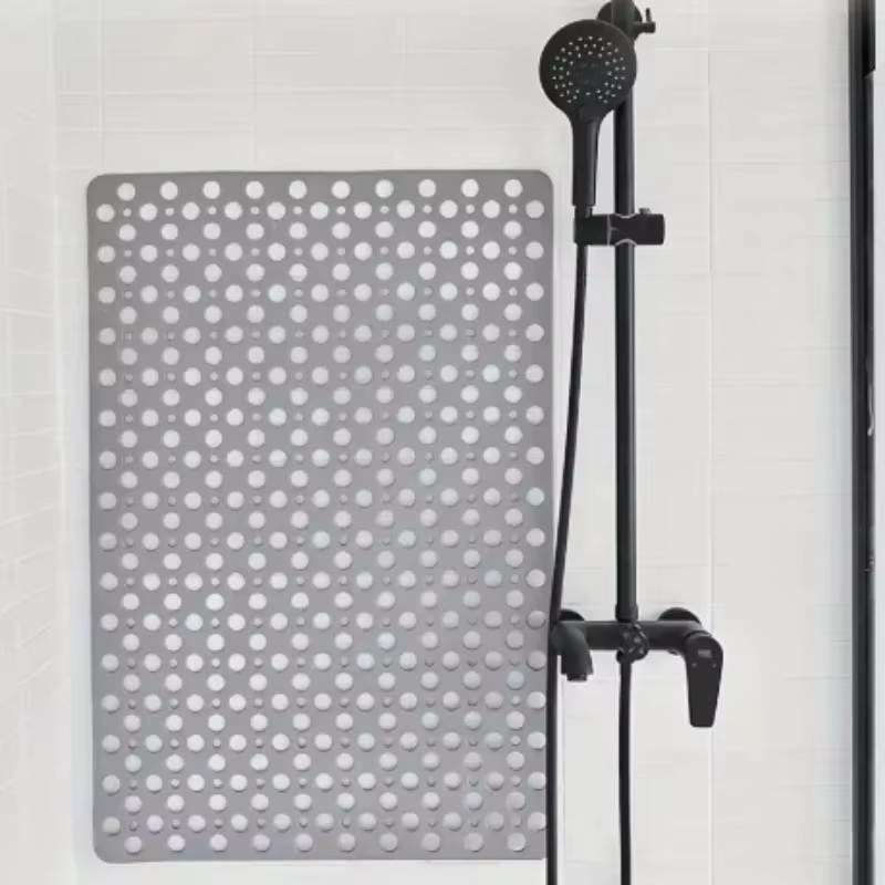 Square Non-Slip Bathroom Mat with Suction Cup and round Hole Design Shower Anti-Fall Household Shower Massage Quick Drainage Mat