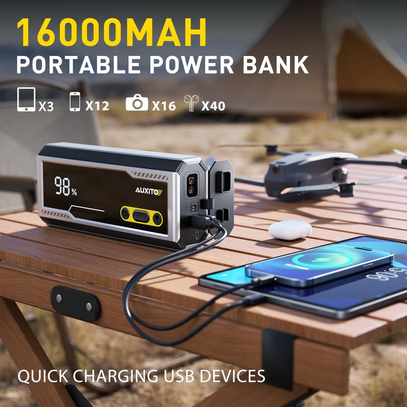 AUXITO 10000A Ultra-Powerful Jump Starter for All Gas & Diesel Engines - Fast Charging, LED Display, 3-Mode Flashlight & Storage Case Included!