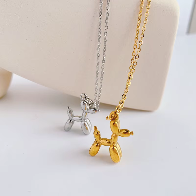 3D Balloon Dog Pendant Necklaces for Women Gold Silver Color Chain Robotic Animal Clavicle Choker Collar Wedding Christmas Gift