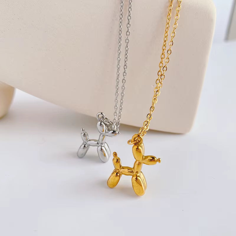 3D Balloon Dog Pendant Necklaces for Women Gold Silver Color Chain Robotic Animal Clavicle Choker Collar Wedding Christmas Gift
