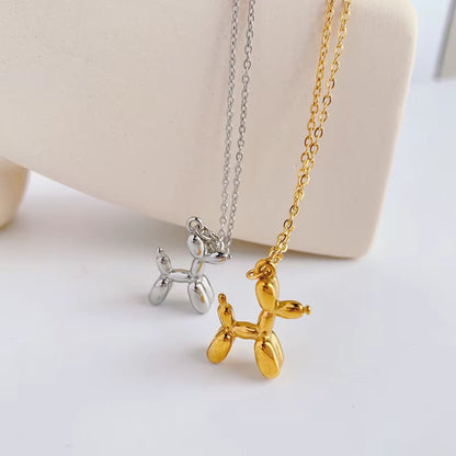 3D Balloon Dog Pendant Necklaces for Women Gold Silver Color Chain Robotic Animal Clavicle Choker Collar Wedding Christmas Gift