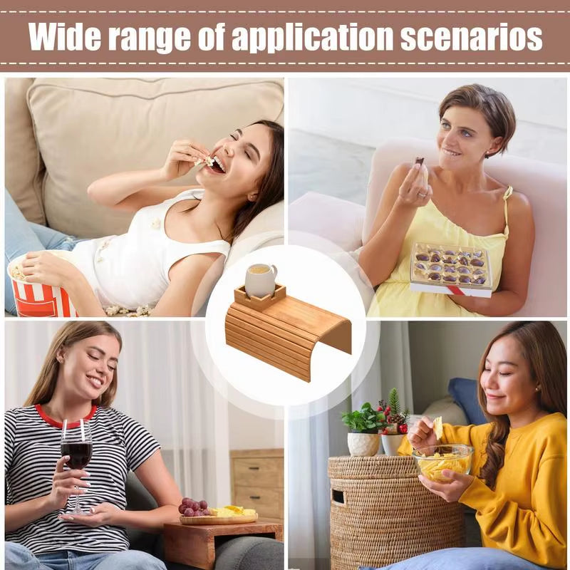 Couch Cup Holder Wooden Sofa Armrest Tray Foldable Anti-Slip Drink Coaster Sofa Side Storage Table Cup Holder Snack Organizer