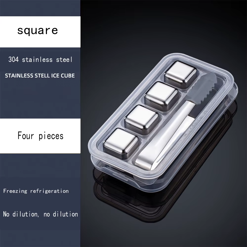 Gold and Siver Metal Cooling Rocks Reusable Ice Cubes Whiskey Steel Ice Cubes 304 Stainless Steel and with Storage Box for Vodka