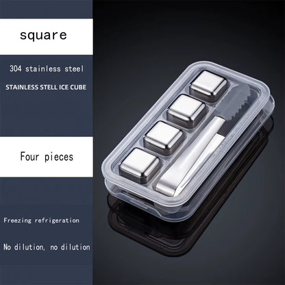 Gold and Siver Metal Cooling Rocks Reusable Ice Cubes Whiskey Steel Ice Cubes 304 Stainless Steel and with Storage Box for Vodka