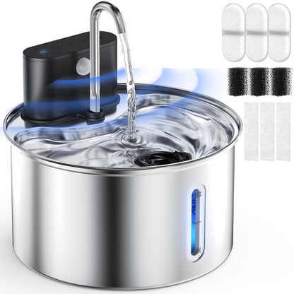 Cityflee 12L Rechargeable Wireless Dog Water Fountain - Super Quiet 304 Stainless Steel Bowl for Large Dogs & Multiple Cats with Visual Water Level