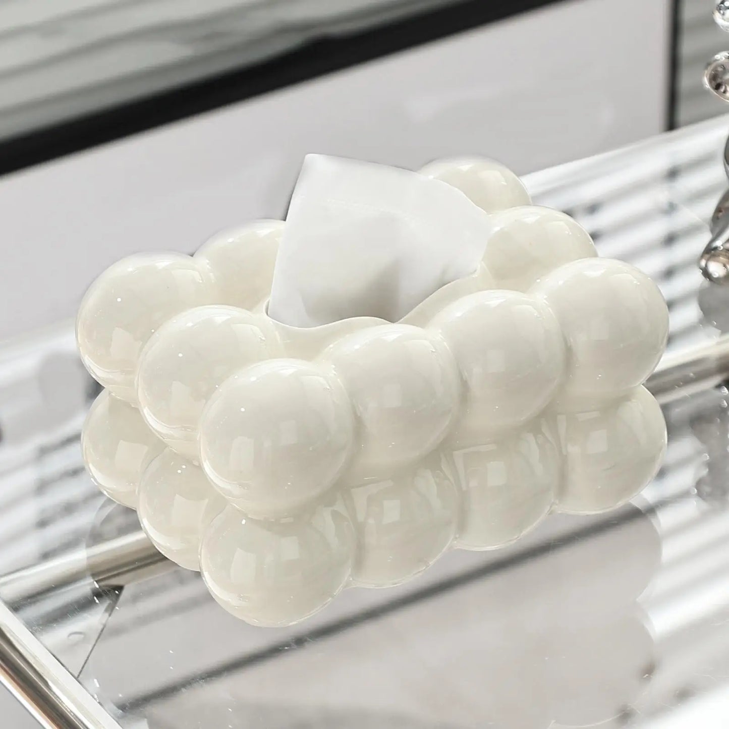 Facial Tissue Holder Non Slip Ceramic Tissue Box Cover Tissue Dispenser for Living Room Home Household Kitchen Countertop