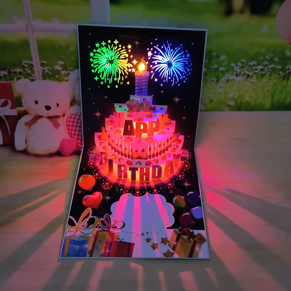 Birthday Cards Lights and Sound Pop up Happy Birthday Card Fireworks Birthday Greeting Cards 3D Pop up 3D Pop-Up with Envelope