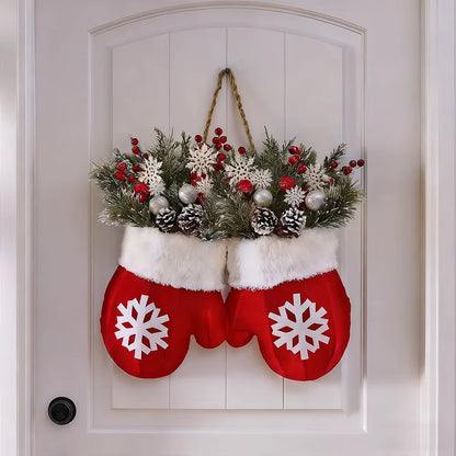 2026 Christmas Glove Garland Creative Simulated Flower Wreath Window Door Gate Home Decor Door Sign Xmas Party Decoration